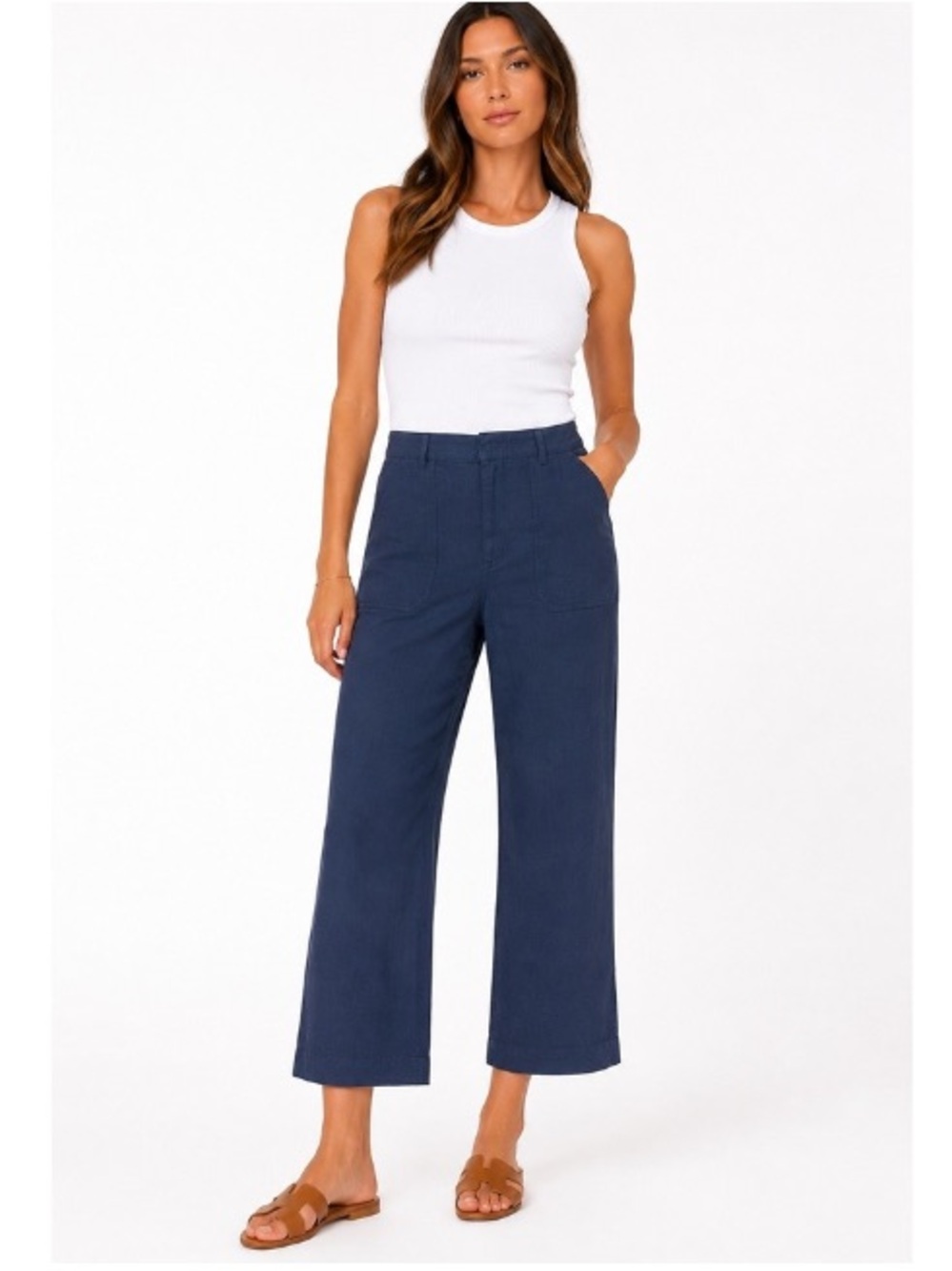 Evereve Kut from the Kloth Topaz Linen High Rise Wide Leg Trouser Pant Blue 8